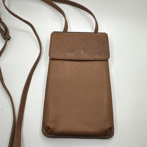 The Sak Collective Leather Smartphone Crossbody Wallet Bag Tobacco Brown Mandala